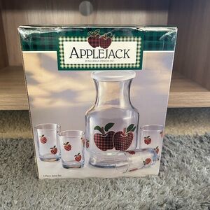 Vintage 1996 Anchor Hocking Applejack Juice Set Lidded Carafe 4 Glasses Open Box